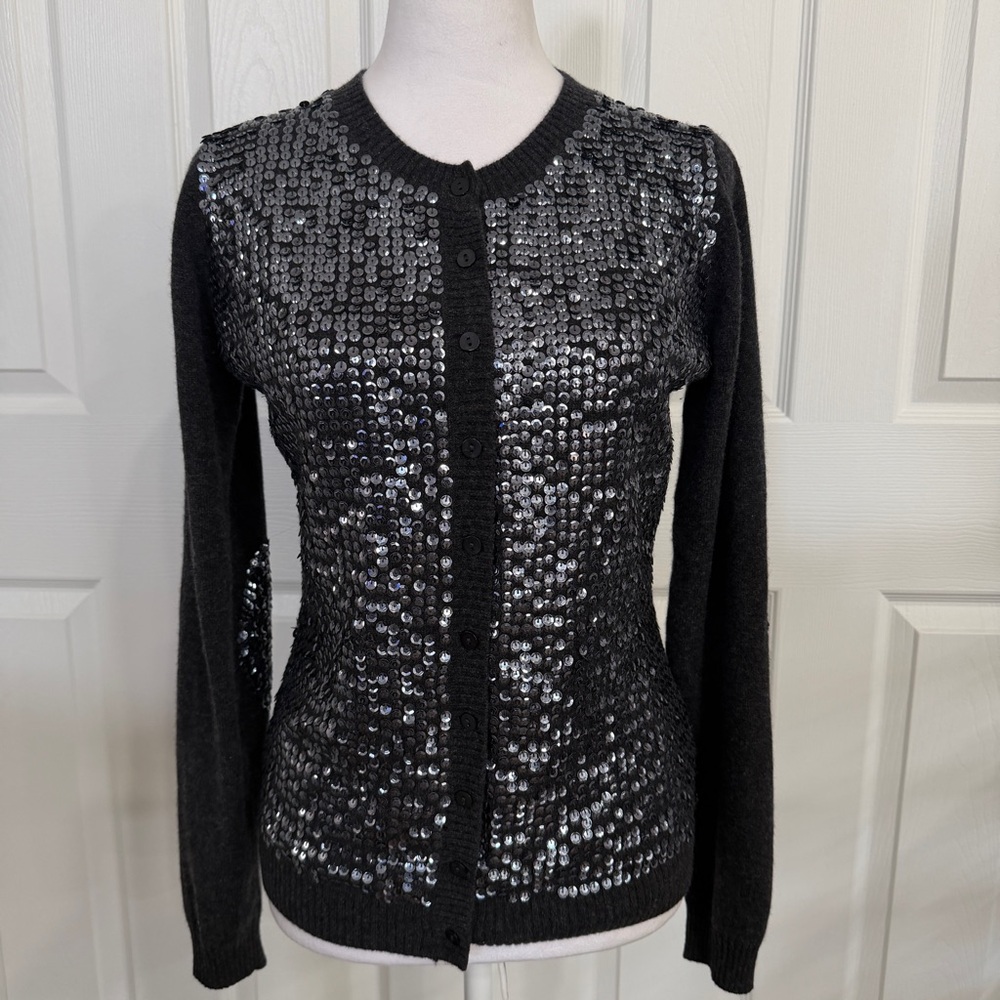 P.A.R.O.S.H. Women Small Cashmere Sequined Ribbed Cardigan‎ Elbow Patches Gray